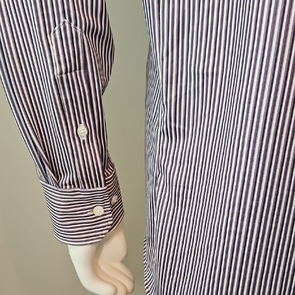 Kenneth Cole Men's Black Purple and White Striped Dress Shirt Slim Fit - Picture 7 of 11